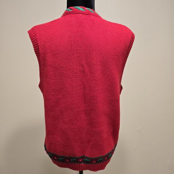 Jennifer Moore Petites Ugly Christmas Sweater Vest Women's Medium Red Hand Knit - Picture 7 of 10